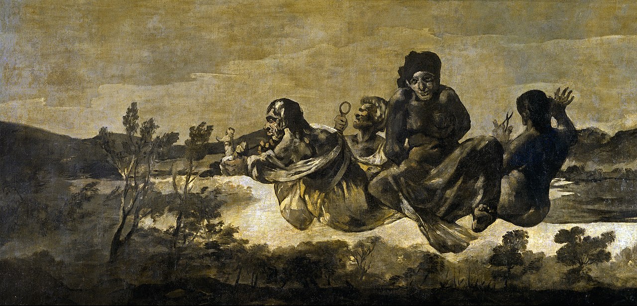 Mystical depiction of floating figures in a barren landscape by Goya.