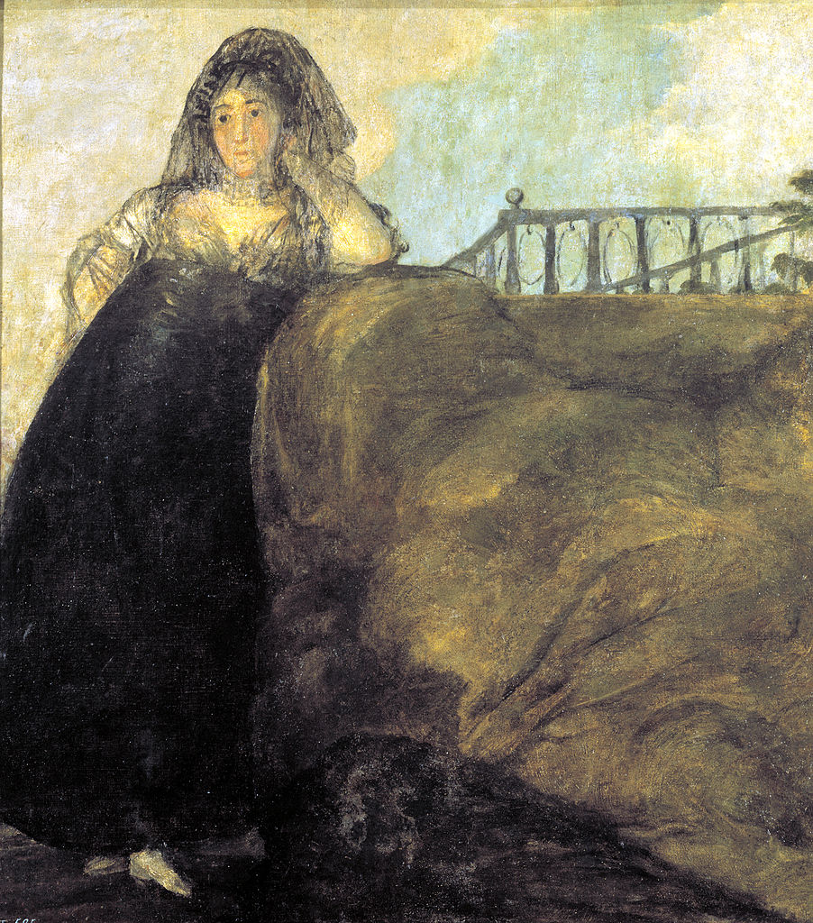 Portrait of a woman leaning on a dark hillside by Goya.