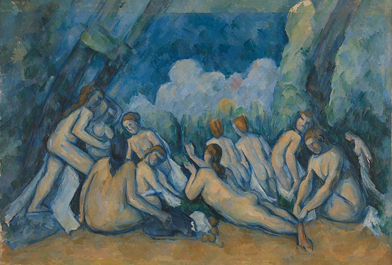 Cézanne's painting of reclining nudes in a landscape.